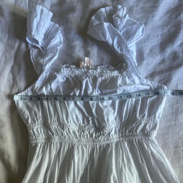 Dizzy Lizzy White Cotton Midi Dress L Ruffle Smocked Cottagecore Prairie Bridal - Image 6