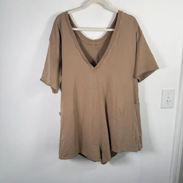 Free People Movement Hot Shot Tee Romper Mocha Latte Brown Boho Womens Medium - Image 6