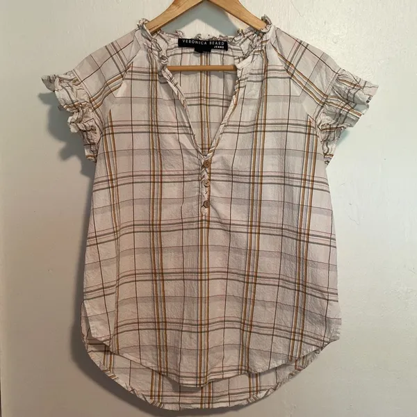 Veronica Beard Jeans Milly Plaid Ruffle Sleeve Blouse - Image 2