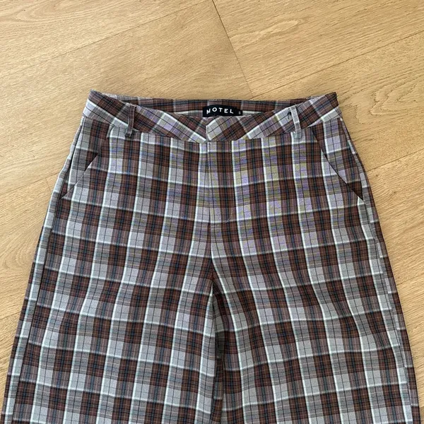 Motel Rocks X Olivia Neill Hondra Trousers & Vistana Vest Checks Size S Brown Gray - Image 3