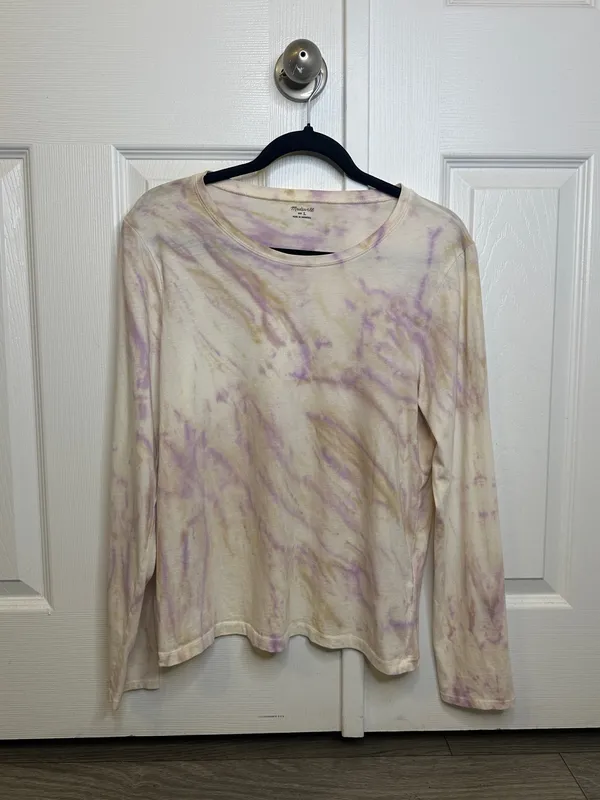 Madewell Tie Dye Long Sleeve Shirt | Purple, Tan, Cream | Casual Top | Size L - Image 2