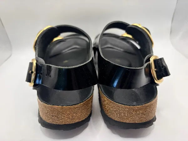 Birkenstock Milano Big Buckle Black Patent Leather Gold Quiet Luxury Sandals 38 US 7-7.5 - Image 4
