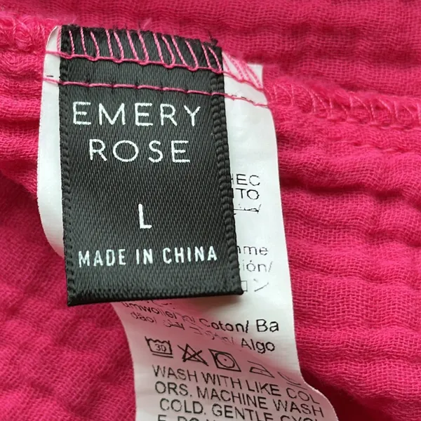 NWOT Emery Rose Vibrant Pink V-Neck 100% Cotton Gauze Dress Size L - Image 6