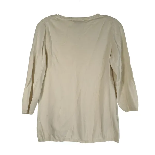 Ann Taylor Loft Womens Ivory 100% Pima Cotton V-Neck 3/4 Sleeve Sweater Large - Image 2