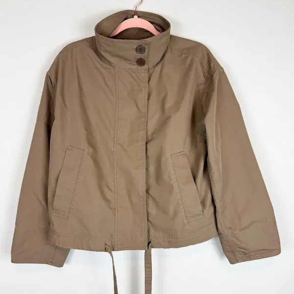 LOFT Twill Anorak Cropped Jacket Neutral Tan Brown Size Small - Image 3