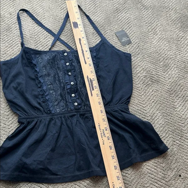 Abercrombie & Fitch Lace Front Cami Tank Navy Blue Size L - Image 6