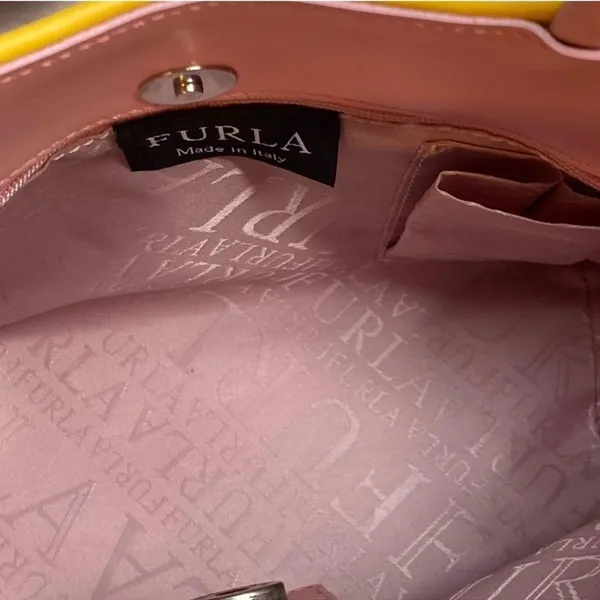Furla Vintage Y2K Pink & Yellow Bow Tote/Shoulder Bag Elegant Structured Design - Image 9