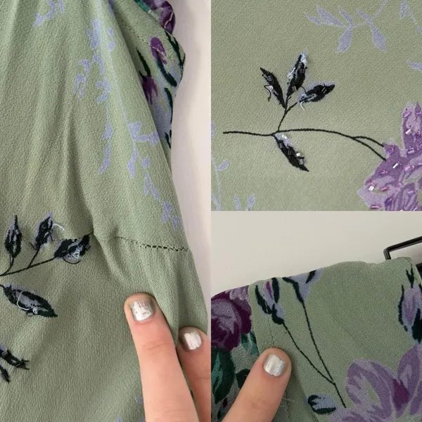 vintage 90s/y2k fairy boho Eva Blue green & purple beaded floral midi dress sz 6 - Image 8