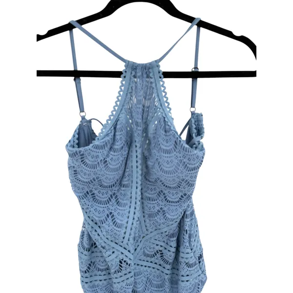 Becca Rebecca Virtue Crochet Lace High Neck One Piece Swimsuit Blue S NWOT‎ - Image 4
