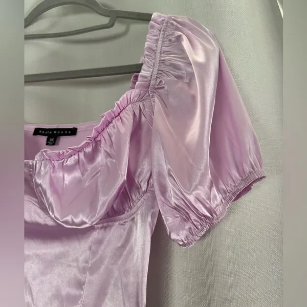 Haute Monde Lilac Satin Puff Sleeve Corset Crop Top Size XS - Image 5