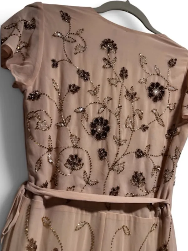 BHLDN Anthropologie Plymouth Floral Beaded Blush Maxi Wrap Dress | Size 4 - Image 7