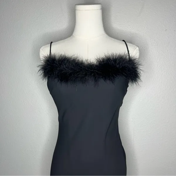 Vintage Zum Zum Black Feather Trim Eveningwear Maxi Prom Dress Gown Whimsigoth - Image 4