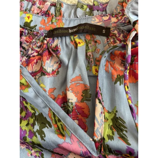 Hazel Blue Floral Blouse Women's Size‎ S Small Long Balloon Sleeve Ruffle Neck - Image 2