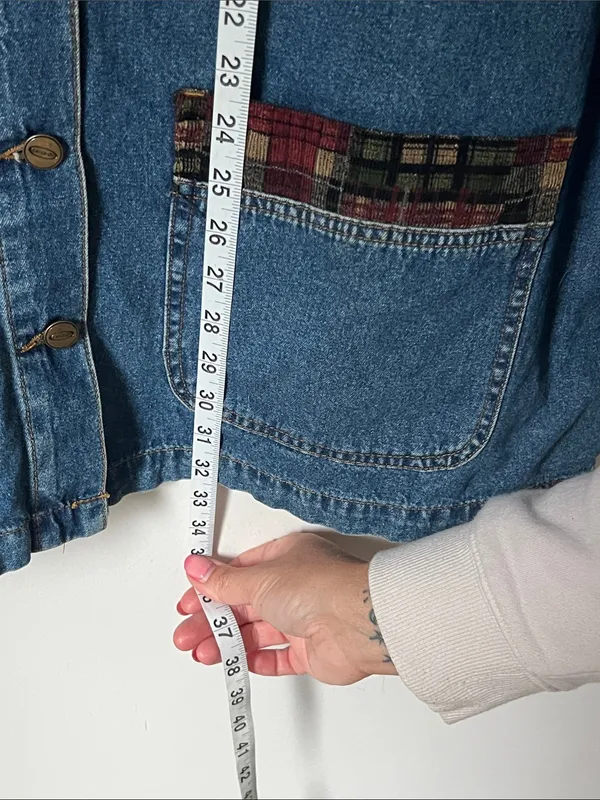Vintage Zana Di 90s plaid trim denim barn jacket 🔷 - Image 8