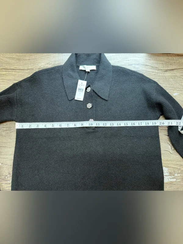 Loft Jewel Button‎ Polo Sweater in black NWT SIZE small - Image 6