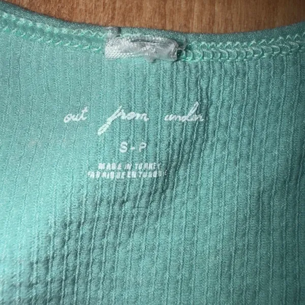 Out From Under Urban Outfitters Seafoam Green Ribbed‎ Deep V Crop Top Small - Image 2