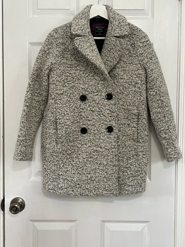 Abercrombie & Fitch Wool Blend Coat XS Boucle Peacoat Old Money Preppy Classic - Image 2