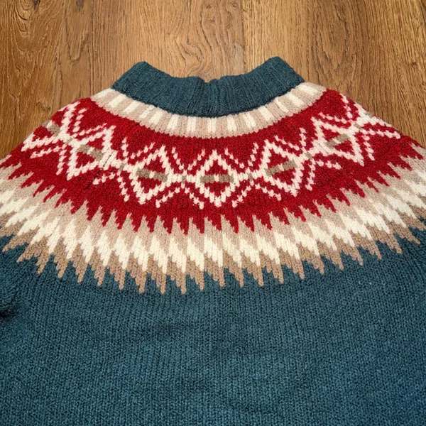 American Eagle Teal Fair Isle Mock Neck Knit Sweater XS Nordic Pullover Ski cozy - Image 9