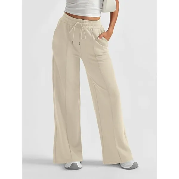 NWT ~ Women's Casual Tan Flare Leg Pockets Knit Drawstring Pull On Pants ~ MED. - Image 2
