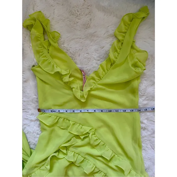 House of CB Ruffle Trim Plunge Maxi Dress S - Lime Green - Image 7