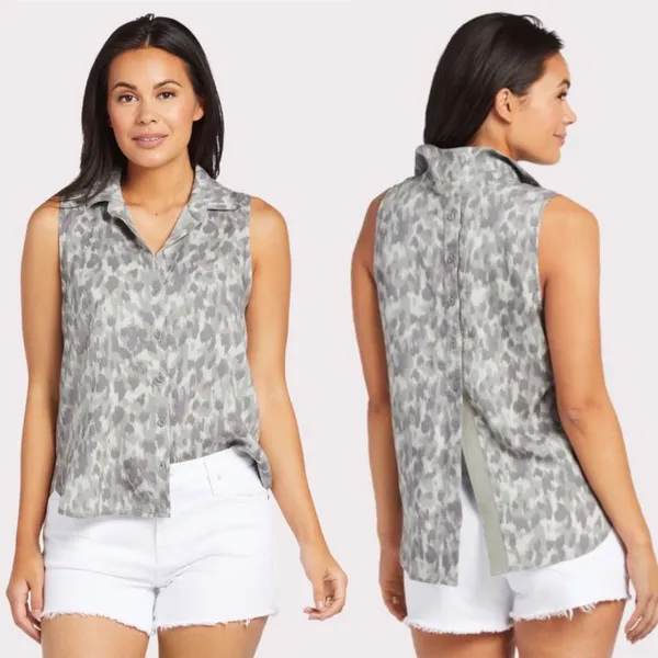 Anthropologie Cloth & Stone Gray Leopard Sleeveless Top - Image 2