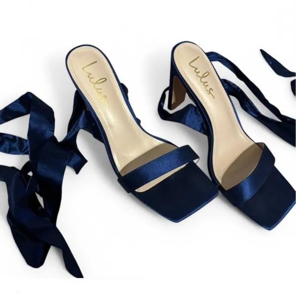 Navy blue Lulus satin ankle strap heels - Image 2