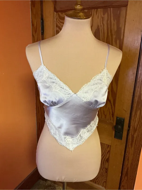 Forever 21 Y2K Inspired Satin Lace Cami Handkerchief Hem Lavender Top XS S - Image 7