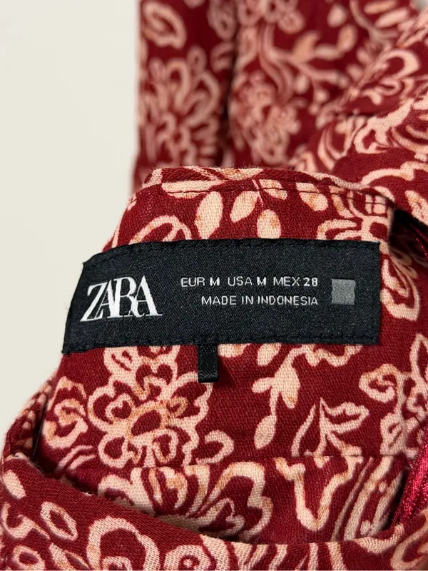 ZARA Paisley Floral Boho Dress Size Medium Side Cut out Burnt Orange - Image 3
