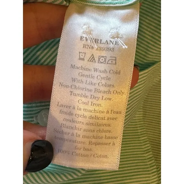 Everlane Button Down Women 4 Green White Stripe NWT Cotton Relaxed Oxford Shirt - Image 11