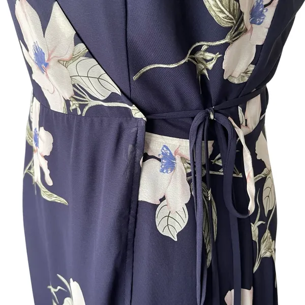 Lulus All Mine Floral Print High Low Wrap Dress Women’s Size L Navy - Image 6