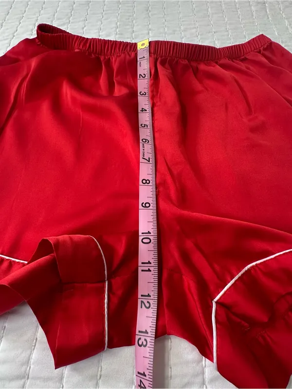 Ekouaer Bedtime Stories Red Satin Short-Sleeve Pajama Set with White Piping in Size M - Image 12