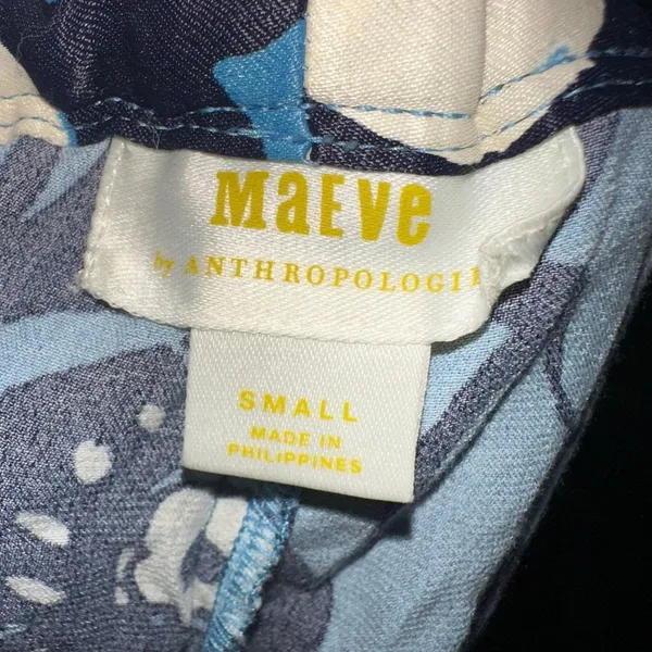 Maeve ruffled flowy blue & black floral silky luxe S shorts - Image 4