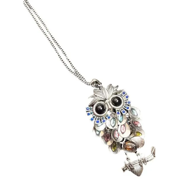 Black eyed own silver long necklace rhinestones and colorful! - Image 3