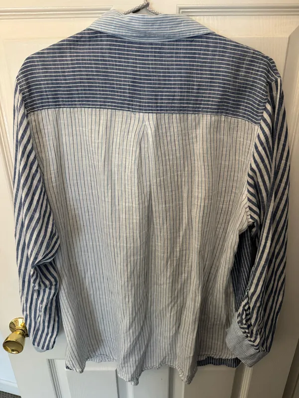 Striped Linen Button Down Shirt Blue Size XL - Image 2