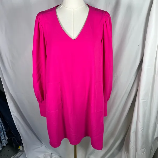 Easel Los Angeles‎ Pink Long Sleeve V-Neck Mini Dress Small Puff Sleeve Pockets - Image 13