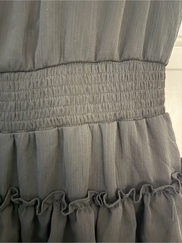 1.STATE Small Black Ruffle Tiered Mini Dress Smocked Waist Sleeveless - Image 2