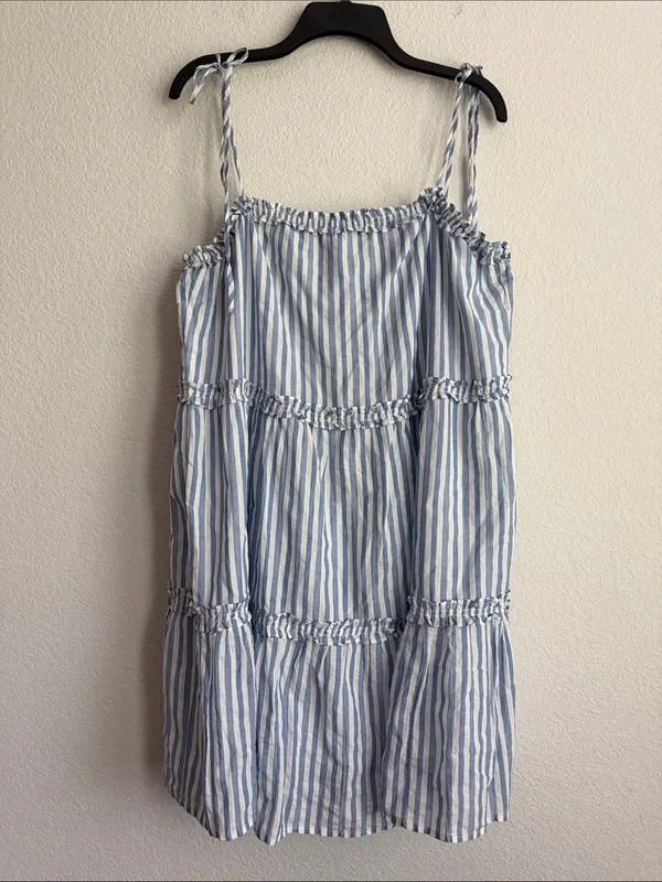 Rails Caralyn Stripe Tiered Tie-Shoulder Tank Minidress Blue/White, Size L, NWT - Image 3