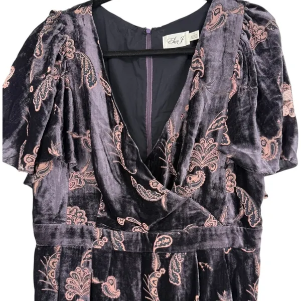 Eliza J Velvet Burnout Cape Sleeve Floral Paisley V Neck Dress Size 16 Feminine - Image 6