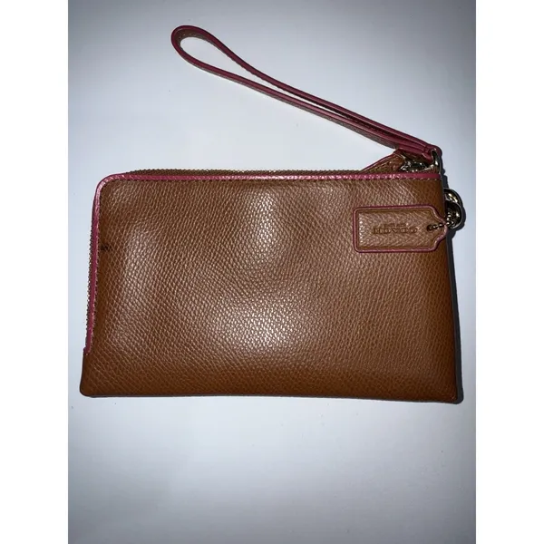 Coach‎ Brown Pebbled Leather Double Zipper Closure Wristlet - Wallet T - Image 4