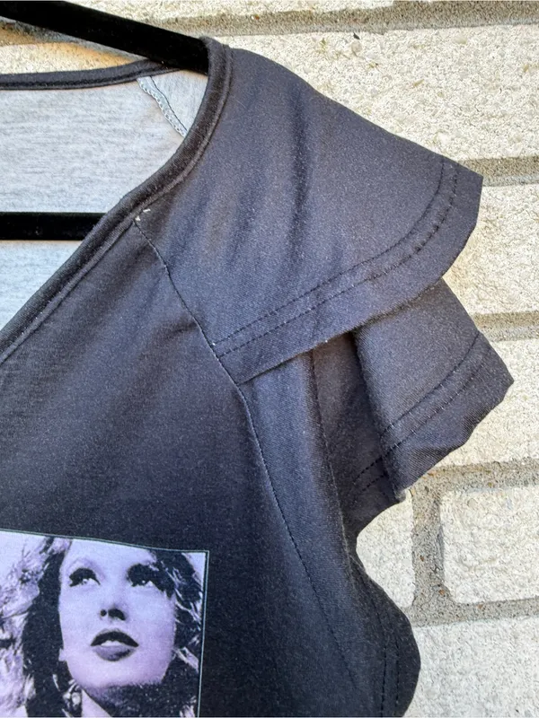 Taylor Swift Black Multicolor Photo Grid V-Neck Tee - Image 4