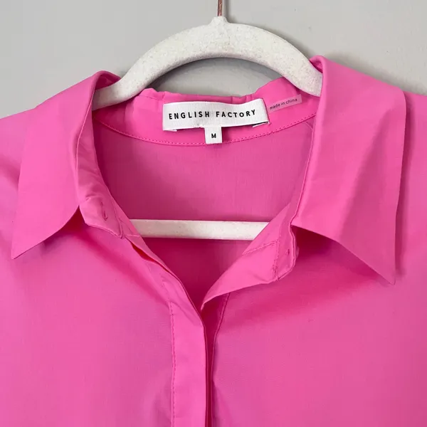English Factory Peplum Waist Asymmetric Collared Blouse Pink M - Image 5