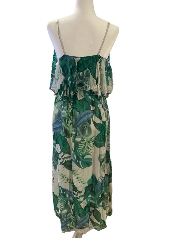 Elena Baldi Old Money Quiet Luxury Boho Green Floral Flowy Maxi Dress S - Image 5