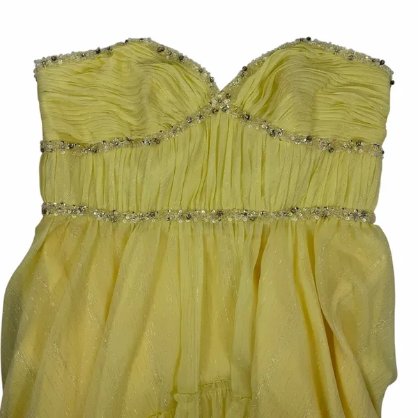 Mac Duggal Strapless Chiffon Hi Low Evening Gown Lemon Yellow Size 14 - Image 12