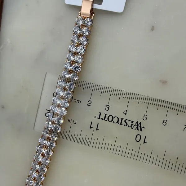 18K Gold Plated Rose Gold Double Row Tennis‎ Bracelet Clear Cubic Zirconia - Image 3