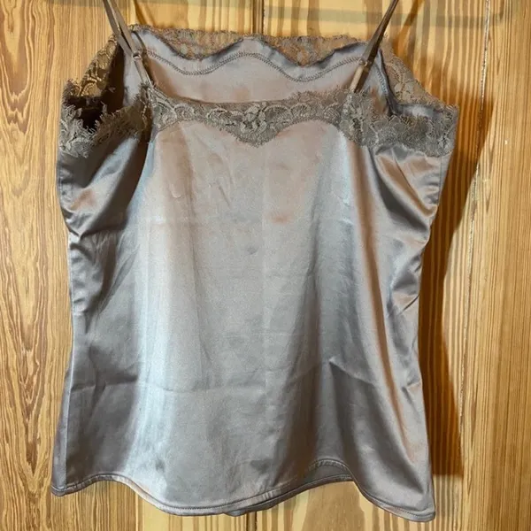 NY&C Camisole Babydoll Silky Y2K Lace Ruched Adjustable Straps Gray Small - Image 3