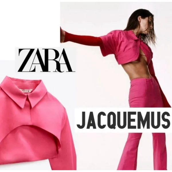 ZARA NWT POPLIN LONG SLEEVES‎ CROP TOP FUCHSIA Shirt 4886/253 M - Image 5