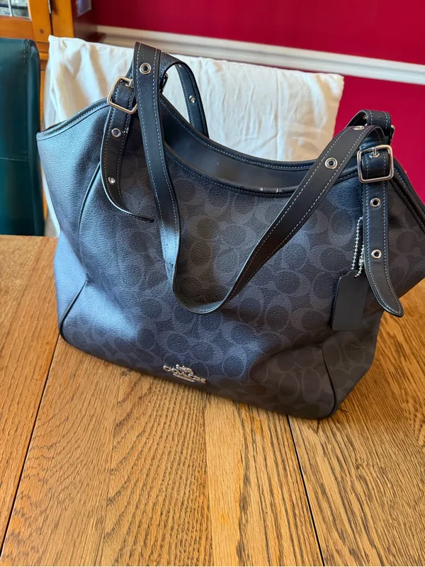 Coach Black Meadow Shoulder Bag in Signature Canvas Dual Straps Brown Interior - Image 14