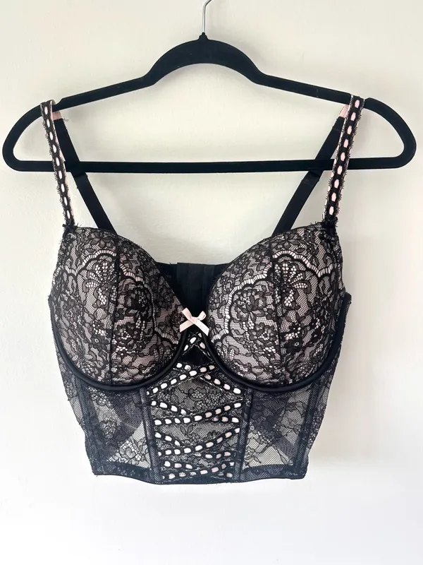 Victoria’s Secret Dream Angels Heritage Ribbon Slot Corset Bra Black Link Lace - Image 4