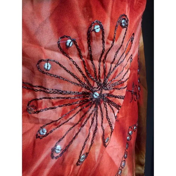 Boho Tie Dye Floral Embroidered Sequin Fringe Shawl Scarf brown red whimsigoth y - Image 5