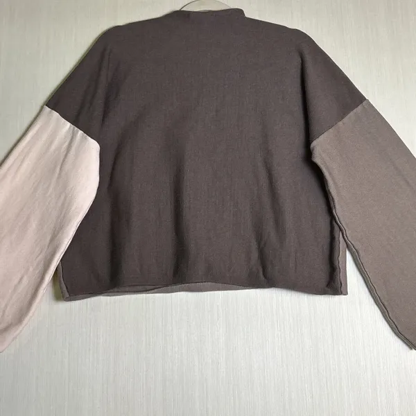 Miou Muse Brown Cream Colorblock Oversized Knit Sweater Wide Sleeve M MMT1529 - Image 10